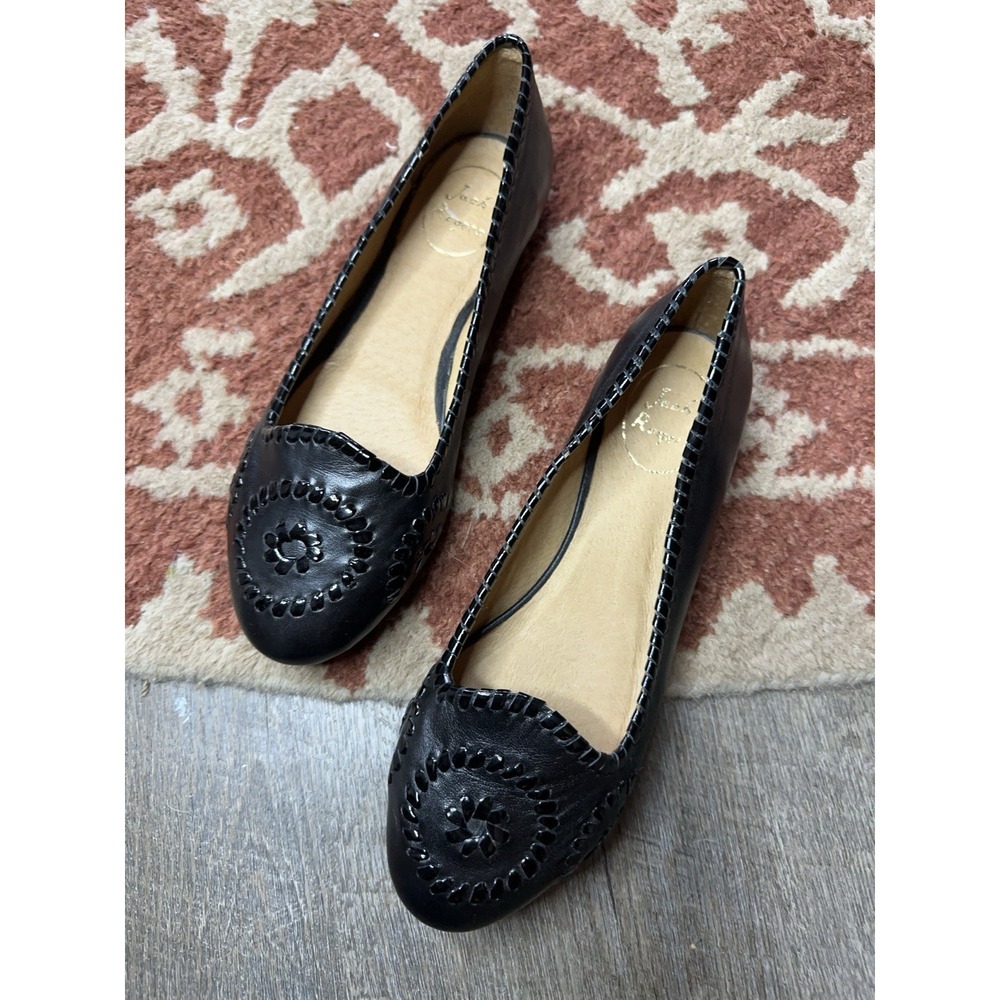 Jack Rogers Black Leather Waverly Flags Loafers 7.5